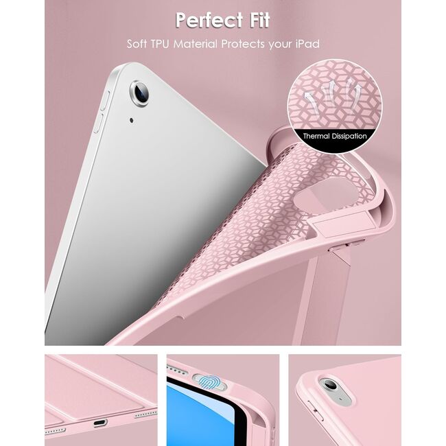 Husa pentru iPad 11 2025, iPad 10 2022 Soft Shell cu functie wake-up/sleep si compartiment pentru Apple Pen, tip stand, roz