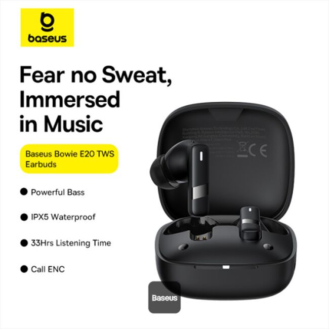 Casti Bluetooth TWS Noise Cancelling Baseus Bowie E20, negru