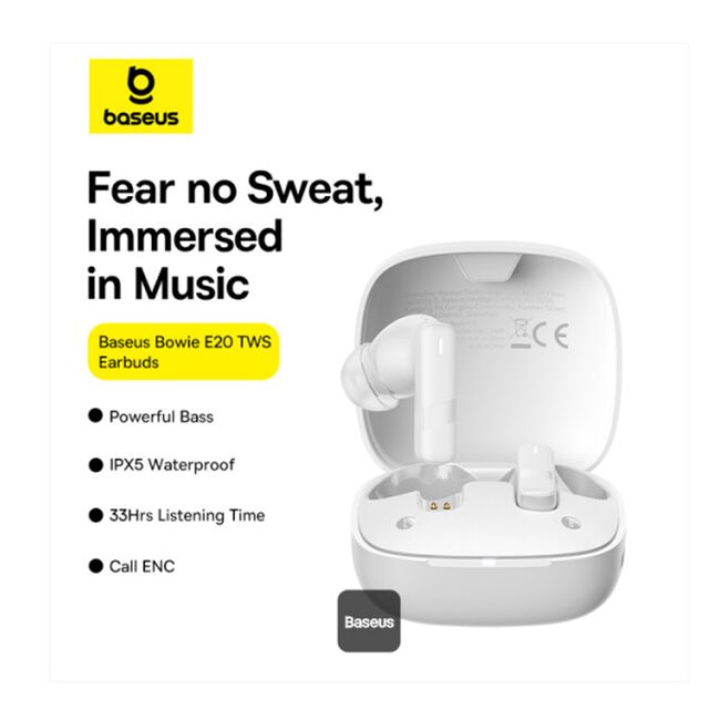 Casti Baseus - wireless earbuds bowie e20 (a00069700223-00) - bluetooth 5.3, true wireless, 2 enc mics, powerful bass, ipx5 - alb