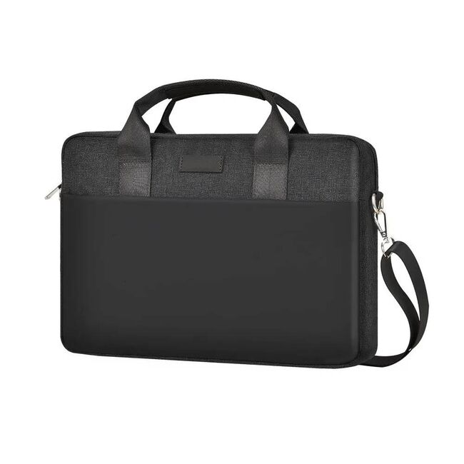 Geanta pentru laptop / tableta pana la 14.5 inch Premium Quality, curea de umar, buzunar frontal cu fermoar, multiple compartimente, negru