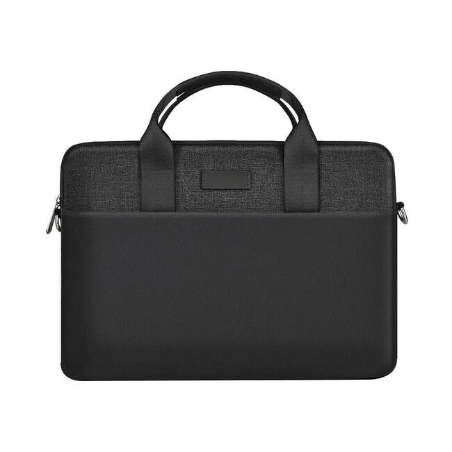 Geanta pentru laptop pana la 16 inch Premium Quality, curea de umar, buzunar frontal cu fermoar, multiple compartimente, negru