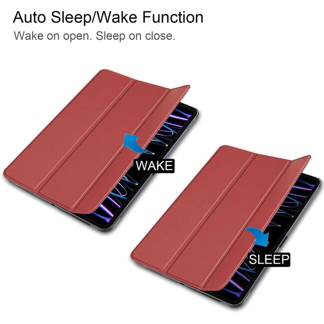 Husa pentru Apple iPad Pro 11 (2024) M4 cu functie wake-up/sleep, tip stand, burgundy