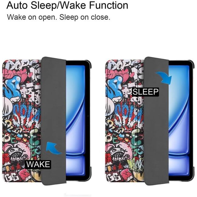 Husa pentru Apple iPad Pro 13 (2024) M4 cu functie wake-up/sleep, tip stand, graffiti