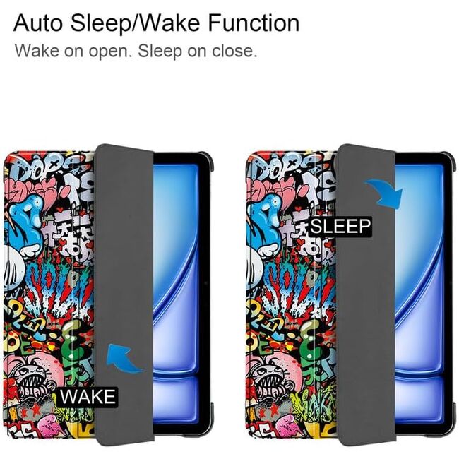 Husa pentru Apple iPad Air 13 2025 / 2024 M3, M2 cu functie wake-up/sleep, tip stand, graffiti