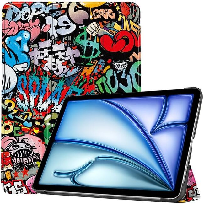 Husa pentru Apple iPad Air 13 2025 / 2024 M3, M2 cu functie wake-up/sleep, tip stand, graffiti