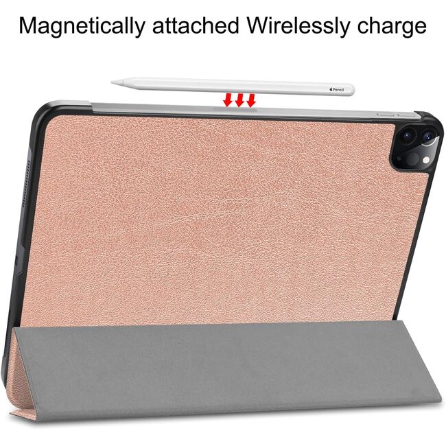 Husa pentru Apple iPad Pro 11 (2024) M4 cu functie wake-up/sleep, tip stand, rose gold