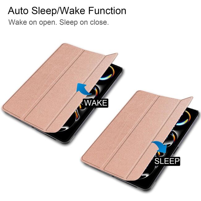 Husa pentru Apple iPad Pro 11 (2024) M4 cu functie wake-up/sleep, tip stand, rose gold