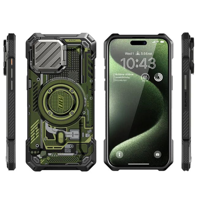 Husa iPhone 15 Pro Max Supcase Unicorn Beetle XT MagSafe, Green Circuit