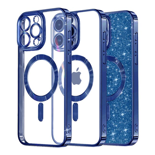 Husa pentru iPhone 14 Pro cu MagSafe Sparkle Glare Detachable Layer, cu protectie lentile - deep blue