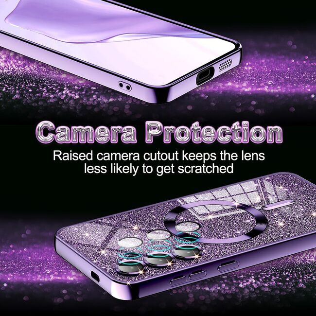 Husa pentru iPhone 14 Pro cu MagSafe Sparkle Glare Detachable Layer, cu protectie lentile - light blue