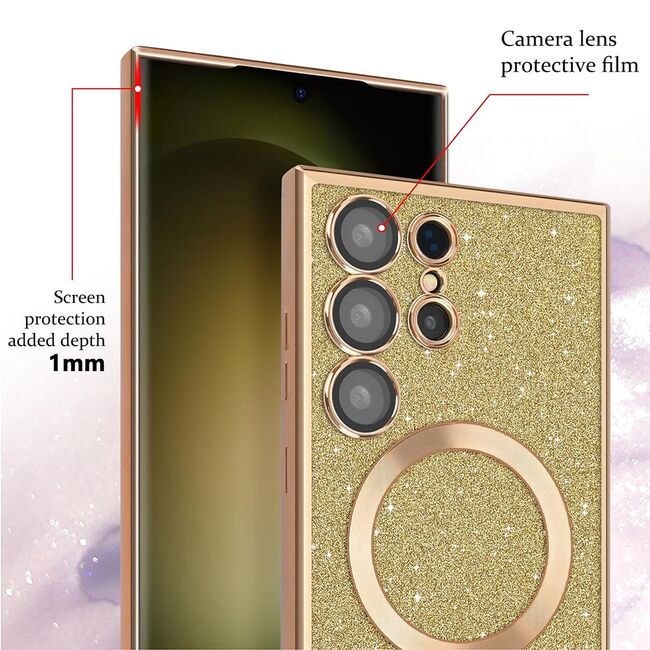 Husa pentru iPhone 14 Pro cu MagSafe Sparkle Glare Detachable Layer, cu protectie lentile - rose gold