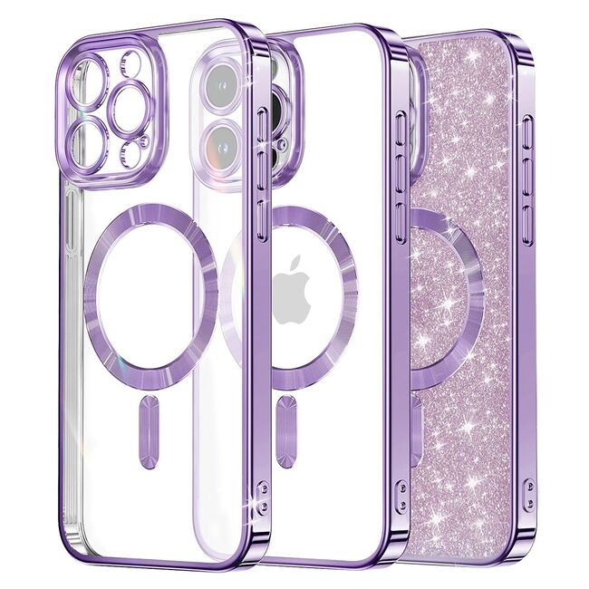 Husa pentru iPhone 15 Pro cu MagSafe Sparkle Glare Detachable Layer, cu protectie lentile - light purple