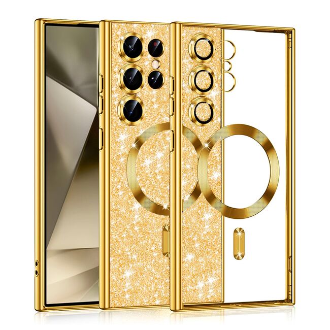 Husa pentru Samsung Galaxy S24 Ultra cu MagSafe Sparkle Glare Detachable Layer, cu protectie lentile - gold