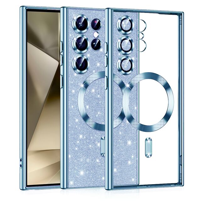 Husa pentru Samsung Galaxy S24 Ultra cu MagSafe Sparkle Glare Detachable Layer, cu protectie lentile - light blue