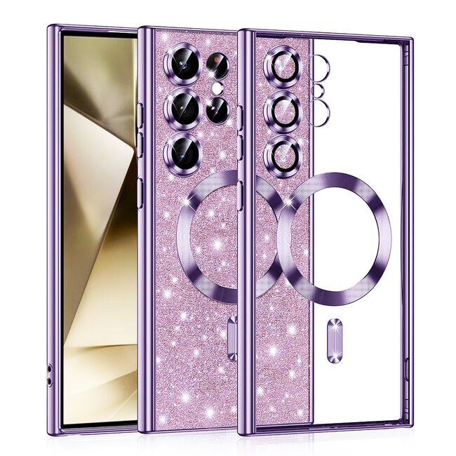 Husa pentru Samsung Galaxy S24 Ultra cu MagSafe Sparkle Glare Detachable Layer, cu protectie lentile - light purple