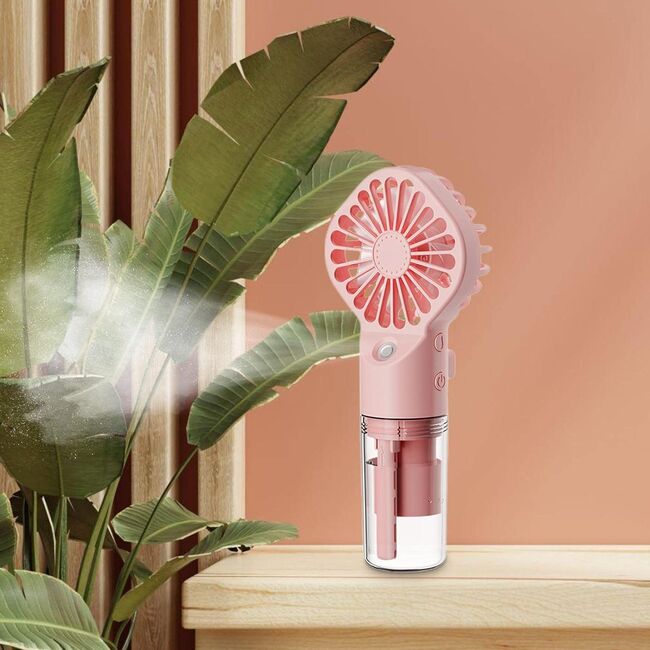 Ventilator portabil 2 in 1 cu umidificator, reincarcabil, 4 viteze, silentios, roz