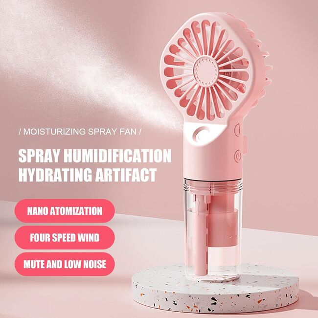 Ventilator portabil 2 in 1 cu umidificator, reincarcabil, 4 viteze, silentios, roz