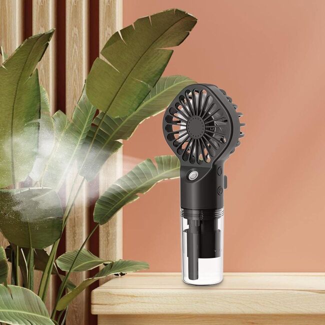 Ventilator portabil 2 in 1 cu umidificator, reincarcabil, 4 viteze, silentios, negru