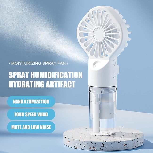 Ventilator portabil 2 in 1 cu umidificator, reincarcabil, 4 viteze, silentios, alb