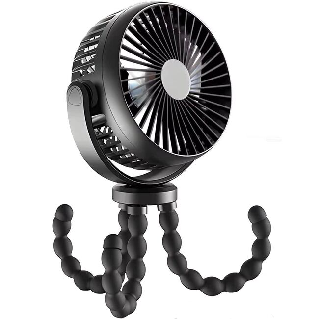 Ventilator portabil cu tripod flexibil octopus, reglabil 360 grade, 3 viteze, diametru 11 cm, reincarcabil, negru