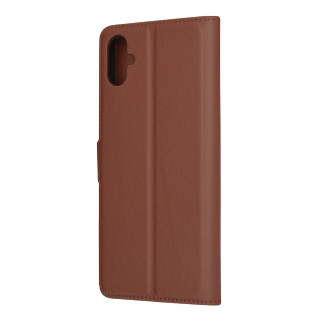 Husa pentru  Samsung Galaxy A05 tip carte cu inchidere magnetica, compartimente pentru carduri si functie stand, maro