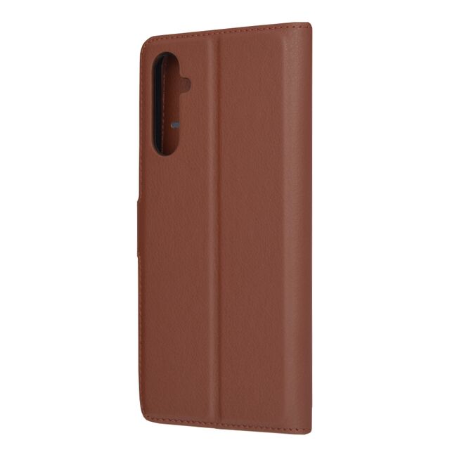 Husa pentru  Samsung Galaxy A05s tip carte cu inchidere magnetica, compartimente pentru carduri si functie stand, maro