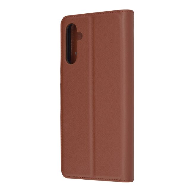 Husa pentru  Samsung Galaxy A14 4G, 5G tip carte cu inchidere magnetica, compartimente pentru carduri si functie stand, maro