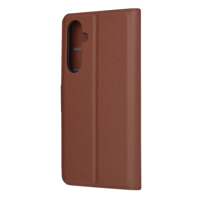 Husa pentru  Samsung Galaxy A35 tip carte cu inchidere magnetica, compartimente pentru carduri si functie stand, maro