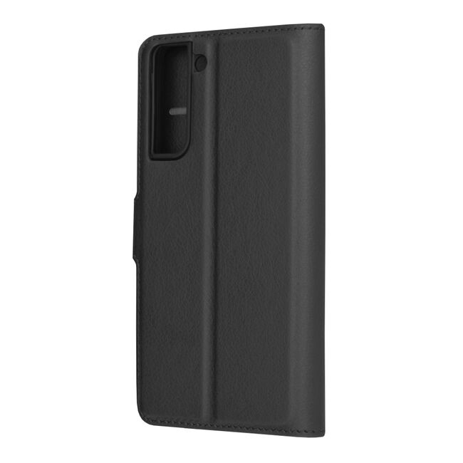 Husa pentru  Samsung Galaxy S21 FE tip carte cu inchidere magnetica, compartimente pentru carduri si functie stand, negru