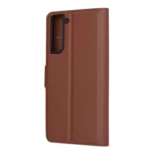 Husa pentru  Samsung Galaxy S21 FE tip carte cu inchidere magnetica, compartimente pentru carduri si functie stand, maro