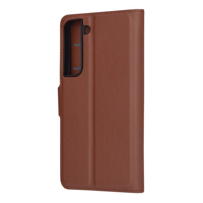 Husa pentru  Samsung Galaxy S22 5G tip carte cu inchidere magnetica, compartimente pentru carduri si functie stand, maro