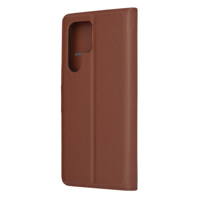Husa pentru  Samsung Galaxy S22 Ultra 5G tip carte cu inchidere magnetica, compartimente pentru carduri si functie stand, maro