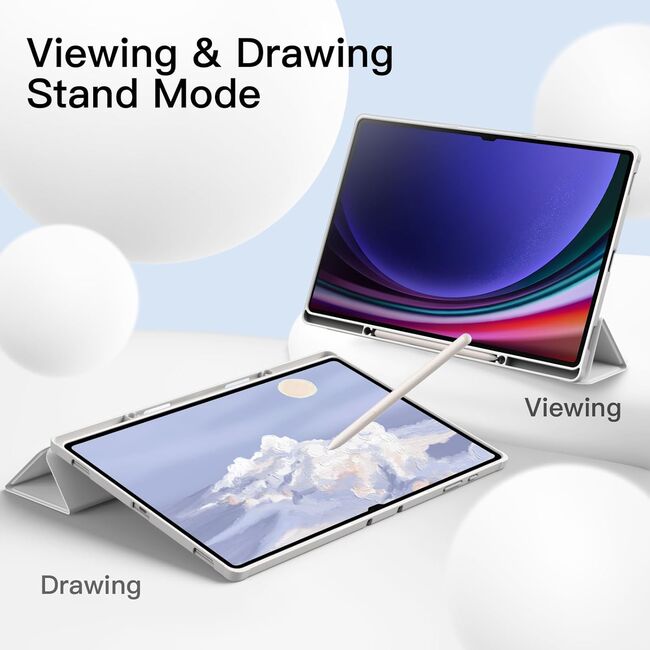 Husa pentru Samsung Galaxy Tab S10 Ultra / S9 Ultra 14.6 inch Soft Shell UltraSlim tip stand, functie sleep/wake-up si slot pentru S-Pen, grey