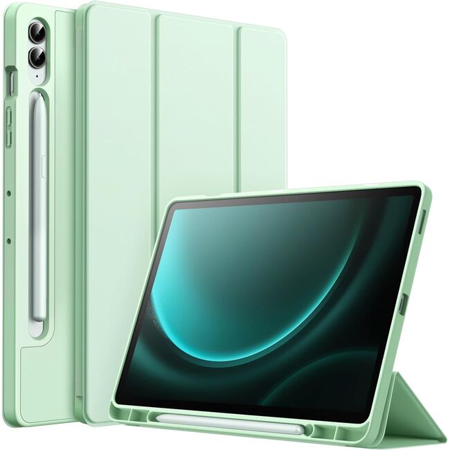 Husa pentru Samsung Galaxy Tab S10 Ultra / S9 Ultra 14.6 inch Soft Shell UltraSlim tip stand, functie sleep/wake-up si slot pentru S-Pen, verde deschis