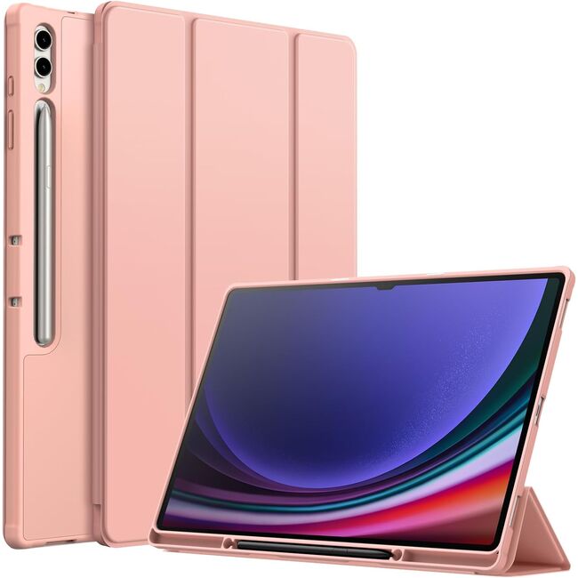 Husa pentru Samsung Galaxy Tab S10 Ultra / S9 Ultra 14.6 inch Soft Shell UltraSlim tip stand, functie sleep/wake-up si slot pentru S-Pen, rose gold