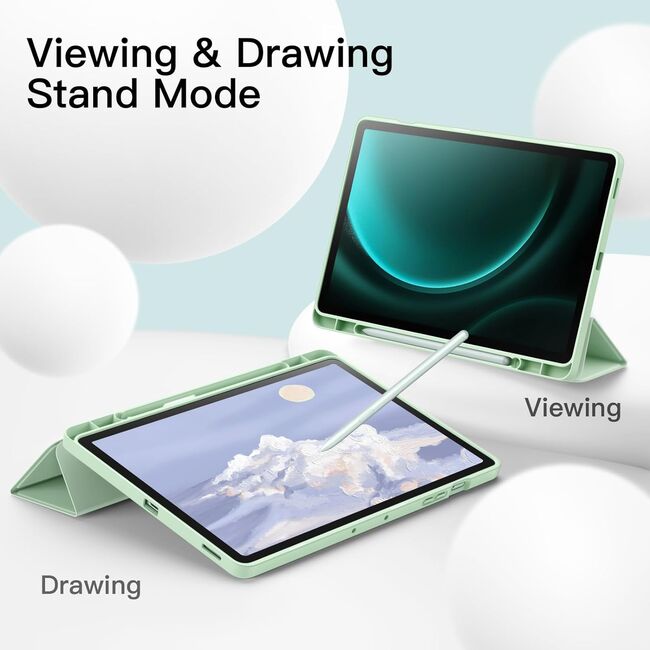 Husa pentru Samsung Galaxy Tab S10 Ultra / S9 Ultra 14.6 inch Soft Shell UltraSlim tip stand, functie sleep/wake-up si slot pentru S-Pen, verde deschis