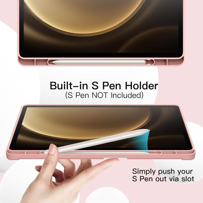 Husa pentru Samsung Galaxy Tab S9, S9 FE , S10 FE Soft Shell UltraSlim tip stand, functie sleep/wake-up si slot pentru S-Pen, rose gold