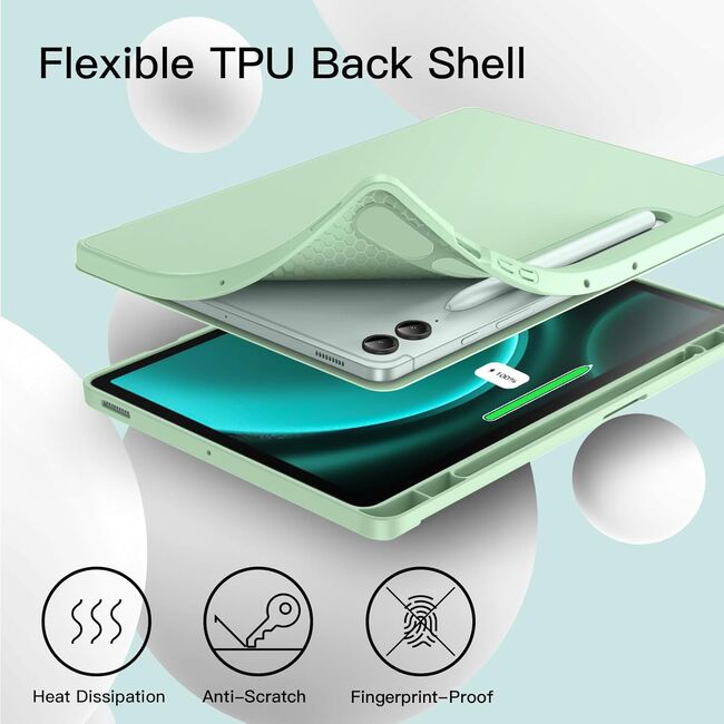 Husa pentru Samsung Galaxy Tab S10 Ultra / S9 Ultra 14.6 inch Soft Shell UltraSlim tip stand, functie sleep/wake-up si slot pentru S-Pen, verde deschis