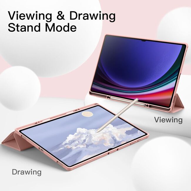 Husa pentru Samsung Galaxy Tab S10 Ultra / S9 Ultra 14.6 inch Soft Shell UltraSlim tip stand, functie sleep/wake-up si slot pentru S-Pen, rose gold