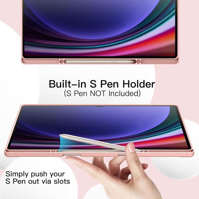 Husa pentru Samsung Galaxy Tab S10 Ultra / S9 Ultra 14.6 inch Soft Shell UltraSlim tip stand, functie sleep/wake-up si slot pentru S-Pen, rose gold