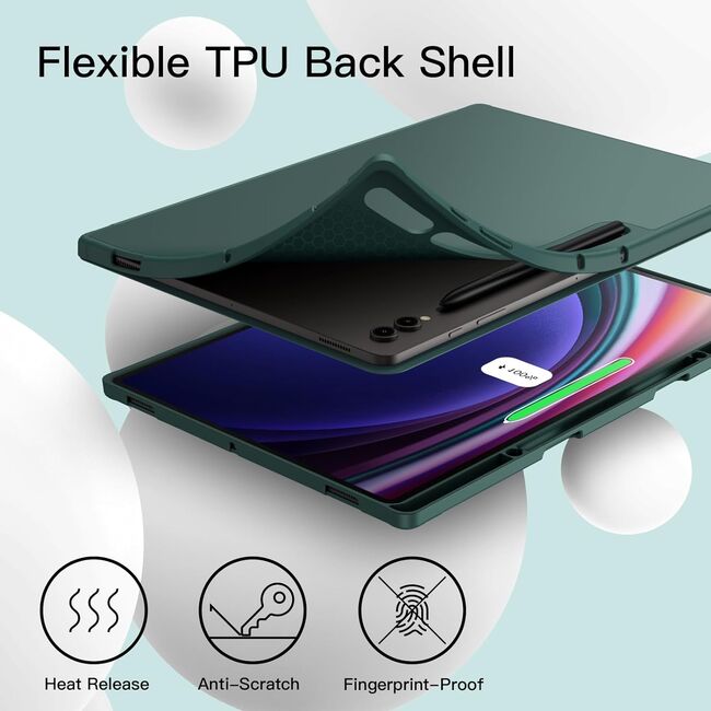 Husa pentru Samsung Galaxy Tab S10 Ultra / S9 Ultra 14.6 inch Soft Shell UltraSlim tip stand, functie sleep/wake-up si slot pentru S-Pen, verde inchis