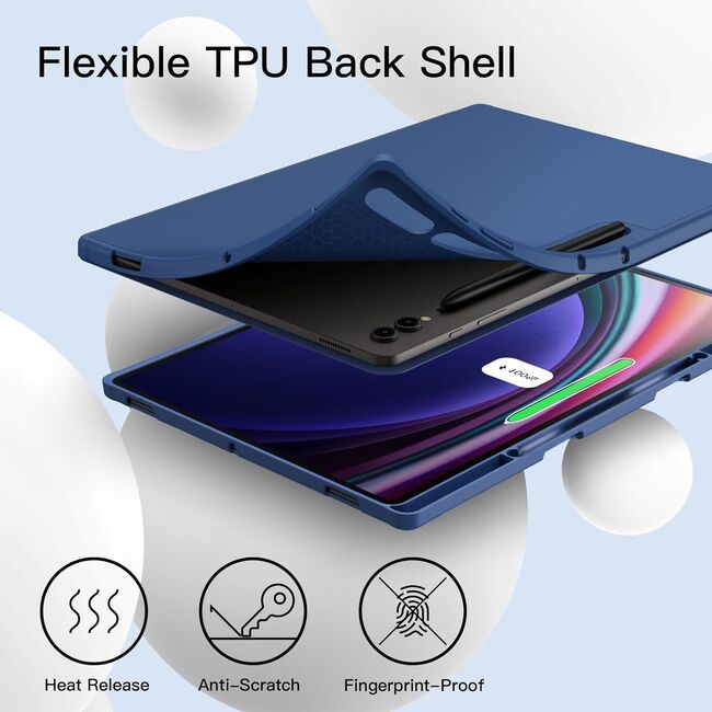 Husa pentru Samsung Galaxy Tab S10 Ultra / S9 Ultra 14.6 inch Soft Shell UltraSlim tip stand, functie sleep/wake-up si slot pentru S-Pen, navy blue