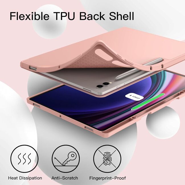 Husa pentru Samsung Galaxy Tab S10 Ultra / S9 Ultra 14.6 inch Soft Shell UltraSlim tip stand, functie sleep/wake-up si slot pentru S-Pen, rose gold