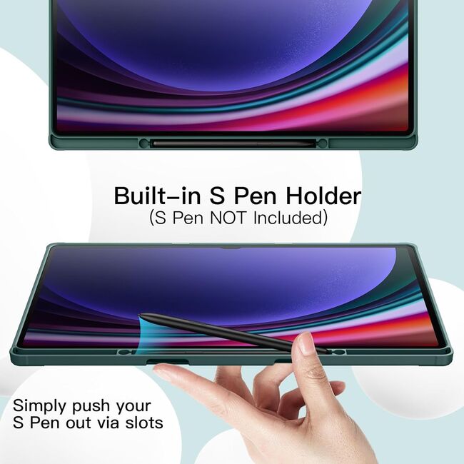 Husa pentru Samsung Galaxy Tab S10 Ultra / S9 Ultra 14.6 inch Soft Shell UltraSlim tip stand, functie sleep/wake-up si slot pentru S-Pen, verde inchis