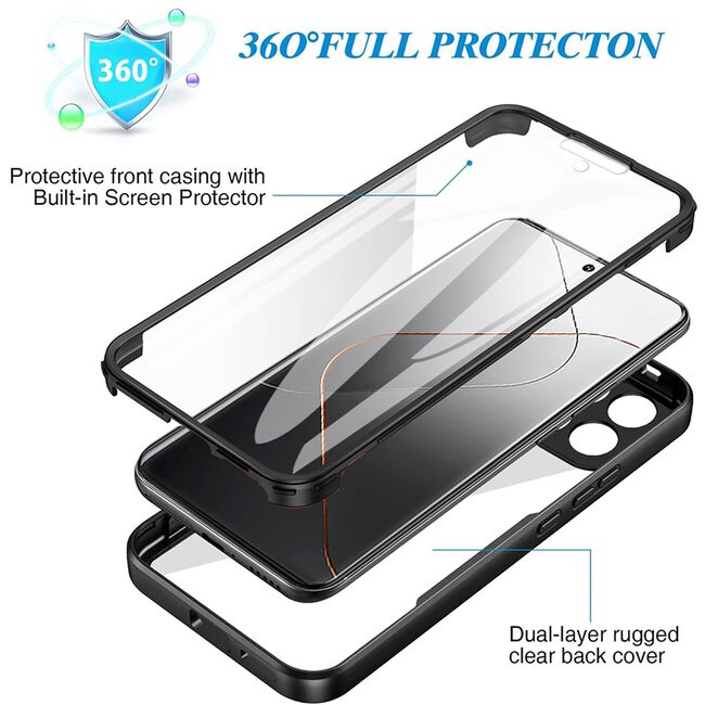 Pachet 360: Husa cu folie integrata pentru Xiaomi 14 Cover360 fata / spate, negru
