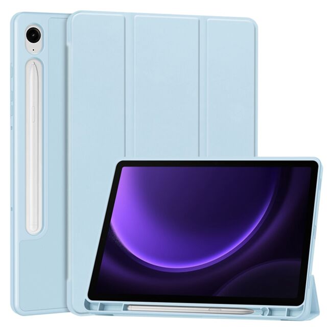 Husa pentru Samsung Galaxy Tab S9, S9 FE Soft Shell UltraSlim tip stand, functie sleep/wake-up si slot pentru S-Pen, sky blue