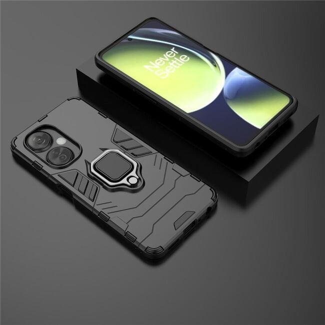 Husa pentru OnePlus Nord CE 3 Lite cu inel Armor Kickstand Tough Rugged Cover, (negru)