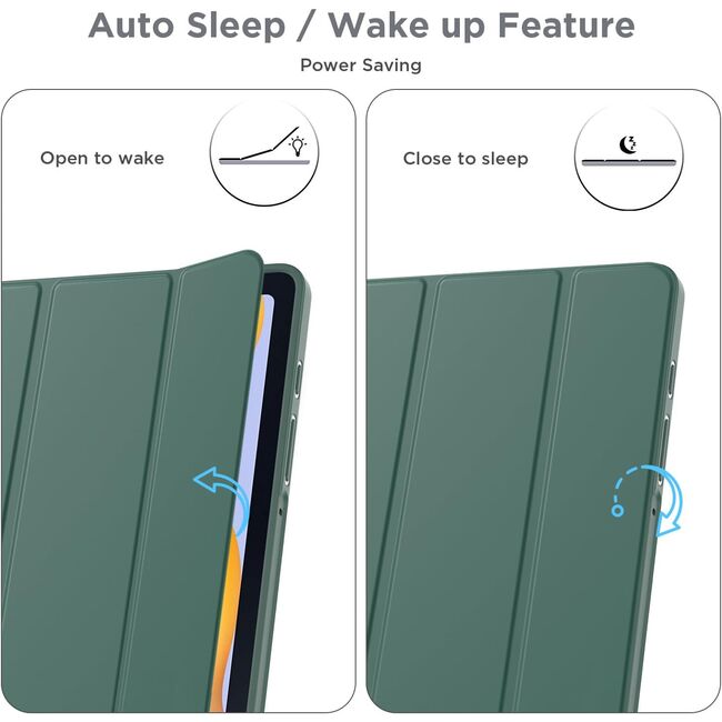 Husa pentru  Samsung Galaxy Tab A9 Plus Soft Shell cu functie wake-up/sleep si compartiment pentru stylus, tip stand - Verde