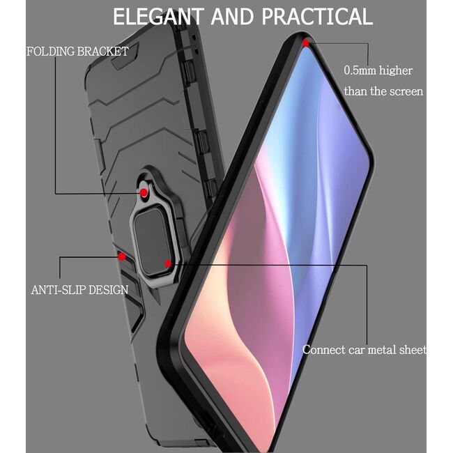 Husa pentru OnePlus Nord CE 3 Lite cu inel Armor Kickstand Tough Rugged Cover, (negru)