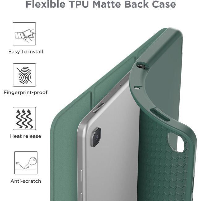 Husa pentru  Samsung Galaxy Tab A9 Plus Soft Shell cu functie wake-up/sleep si compartiment pentru stylus, tip stand - Verde